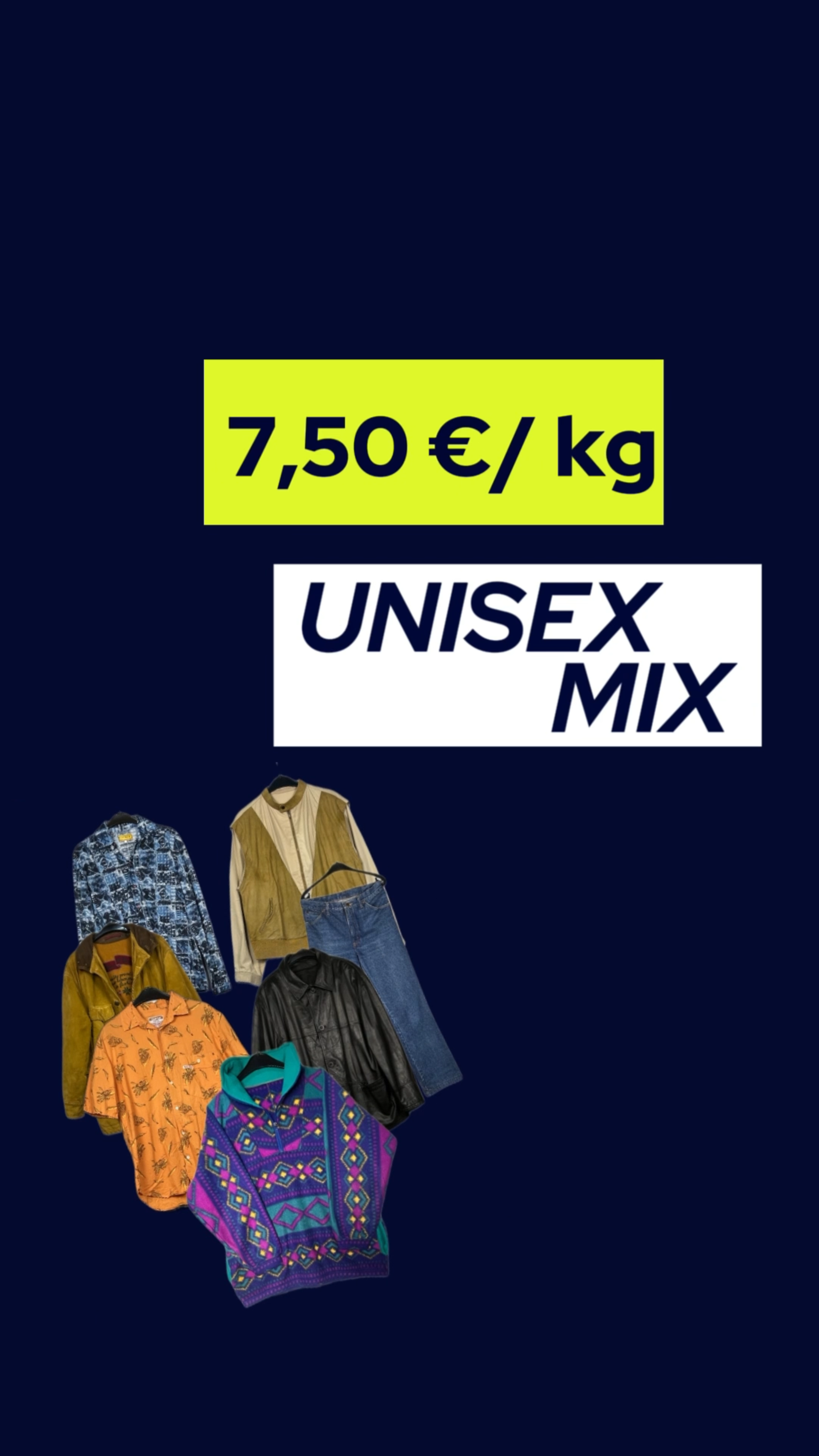 100kg ready-made vintage clothing sack mix – unisex and feminine wholesale bundle from Germany. Vintage Unisex sacks explained with categories such as vests, leather jackets, pants, shirts, knitsweater, jackets etc. 